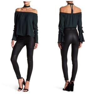 NWT Oober Swank Black Moto Coated High Waisted Leggings Size XS